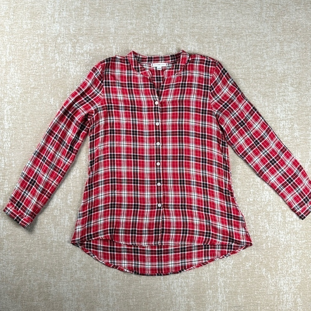 Tommy Hilfiger Women's Bandcollar Long Sleeve Button Up Sportswear Top